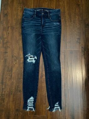 American Eagle Outfitters Dark Indigo Distressed Skinny Jeans